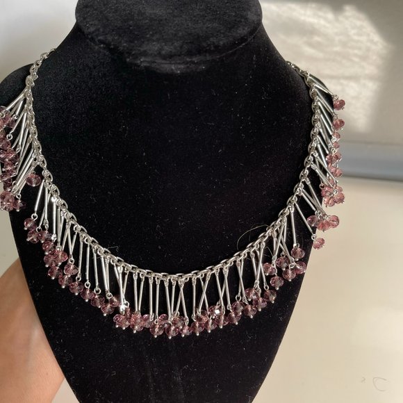 BANANA REPUBLIC SILVER NECKLACE WITH AMETHYST LIKE CRYSTALS. - Picture 2 of 7